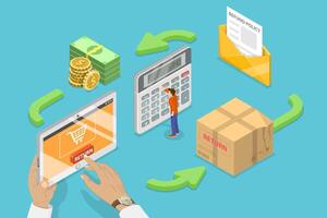 3D Isometric Flat Conceptual Illustration of Product Exchange And Return, Purchase Refunding vector