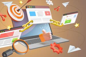 3D Conceptual Illustration of Link Building, SEO and Backlink Optimization vector