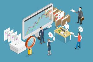 3D Isometric Flat Conceptual Illustration of Robot HR Manager, Human Resource Automation vector