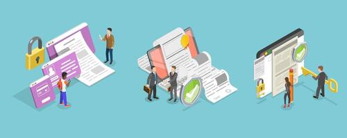 3D Isometric Flat Conceptual Illustration of Secured Document, Protected Personal Data vector
