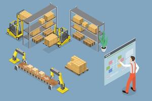 3D Isometric Flat Conceptual Illustration of Warehouse Automatization, Logistics and Distribution vector