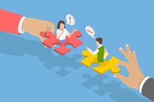 3D Isometric Flat Conceptual Illustration of Collaboration Skills, Partnership and Engagement for Development vector