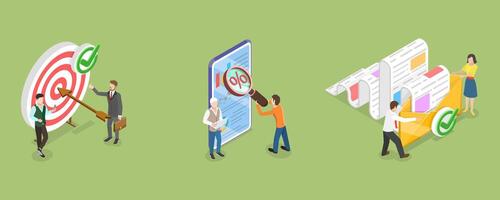3D Isometric Flat Conceptual Illustration of Online Marketing Campaign, Finding and Analyzing the Target Audience vector