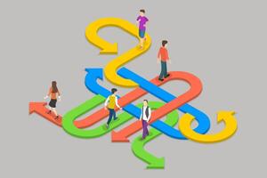 3D Isometric Flat Conceptual Illustration of Complex Decision, Creativity to Solve Problem vector