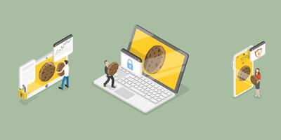 3D Isometric Flat Conceptual Illustration of Web Cookie , Policy of Personal Information Tracking vector