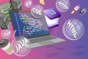 3D Conceptual Illustration of Website Programming and Coding, Software Development vector