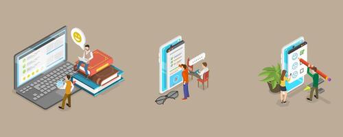 3D Isometric Flat Conceptual Illustration of Customer Feedback, Client Rating Survey vector
