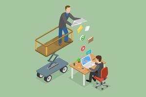 3D Isometric Flat Conceptual Illustration of File Transfer, Digital Data Sharing vector