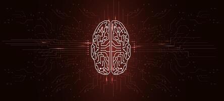 Digital brain illustration with circuits and glowing patterns in a dark background. vector