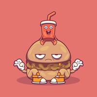 Angry Burger character with a soda on top of his head. vector