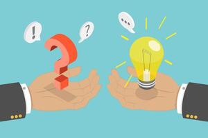 3D Isometric Flat Conceptual Illustration of Question And Answer, Searching a Problem Solution vector