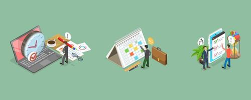 3D Isometric Flat Conceptual Illustration of Time Management, Project Planning, Work Scheduling and Organizing vector