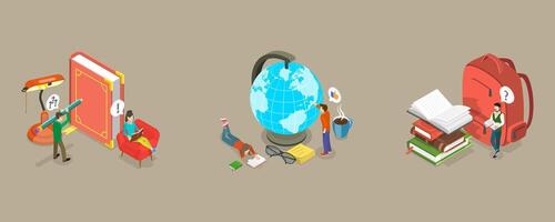 3D Isometric Flat Conceptual Illustration of Back To School, Education as Process of Gaining Knowledge vector