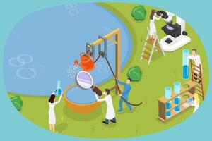 3D Isometric Flat Conceptual Illustration of Water Quality Control, Purity Test and Lab Analysis vector