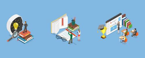 3D Isometric Flat Conceptual Illustration of Self Development, Learning and Education vector