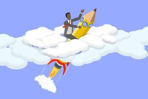 3D Isometric Flat Conceptual Illustration of Creative Thinking and Writing, Unlocking Imagination vector