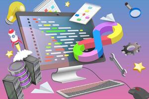 3D Conceptual Illustration of DeVops, Engineering and Programming vector