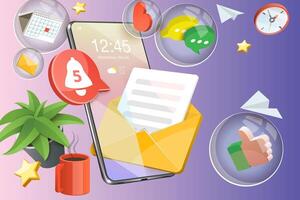 3D Conceptual Illustration of Mobile Notification, New Message or Unread Email vector