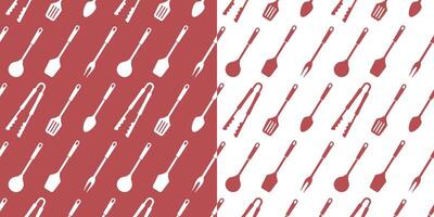 Seamless pattern with kitchen utensils. Cooking seamless pattern. Background with tongs, spatulas and spoons. Monochrome print. vector