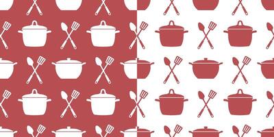 Seamless pattern with kitchen utensils. Cooking seamless pattern. Background with pots, spatulas and spoons. Monochrome print. vector