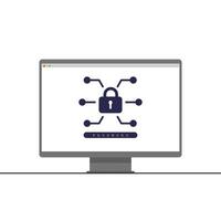 Password Security Protection Icon on Computer Screen with Digital Lock and Network Connection vector