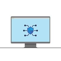 Cyber Security Protection Icon on Computer Screen with Digital Shield and Network Connection vector