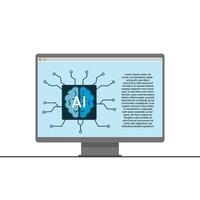 Artificial Intelligence AI Brain Circuit on Computer Screen for Technology and Data Processing vector
