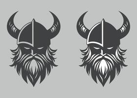 black icon of viking face in helmet with horns isolated on grey background vector