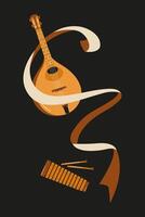 Musical instruments with ribbons creating a dynamic visual effect in a dark setting vector
