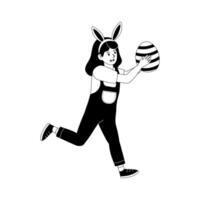Child wearing bunny ears joyfully running with a decorated Easter egg during spring festivities vector