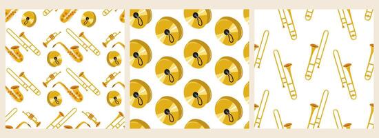 Vibrant music-themed pattern featuring various instruments and elements in bright yellow tones vector