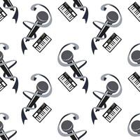 Patterns of microphones and keyboards create an energetic design for music lovers vector