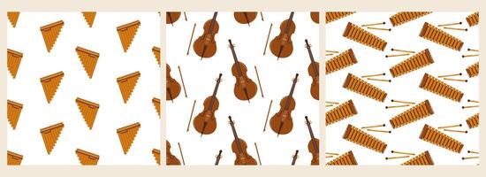 Musical instrument pattern design featuring various traditional instruments and their arrangement vector