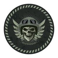 round military camouflage chevron military driver with skull in helmet on white background vector