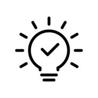 Light bulb with checkmark icon. Quick tip sign symbol vector