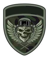 sleeve military army green camouflage chevron military driver with skull in military helmet and with wings on white background vector