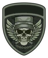 sleeve military army green camouflage chevron military driver with skull in military cap and with wings isolated on white background vector