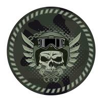 round military camouflage chevron military driver with skull in helmet isolated on white background vector