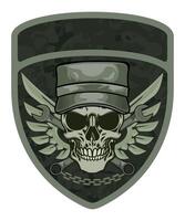 sleeve military army green camouflage chevron military army driver with skull in cap on white background vector
