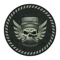 ound military green camouflage chevron military driver with skull in military cap isolated on white background vector