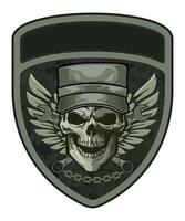 sleeve military green camouflage chevron military driver with skull in military cap and with wings on white background vector