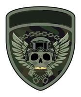 sleeve military green camouflage chevron military driver with skull in military helmet and with wings on white background vector