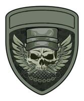 sleeve military army green camouflage chevron military driver with skull in military cap and with wings on white background vector