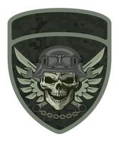 sleeve military army green camouflage chevron military driver with skull in military helmet and with wings isolated on white background vector