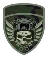 military army green camouflage chevron military driver with skull in military helmet and with wings on white background vector