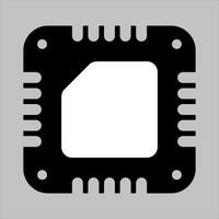 black and white cpu comouter chip icon on white background vector