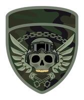 sleeve military army green camouflage chevron military army driver with skull in helmet on white background vector