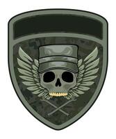sleeve military army green chevron military driver with skull in military cap and with wings on white background vector