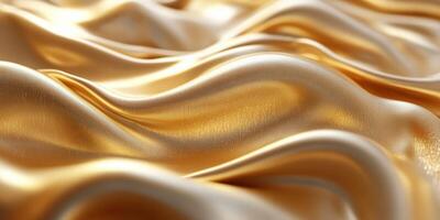 Golden silk fabric draping gracefully in soft waves, creating a luxurious texture and sheen photo