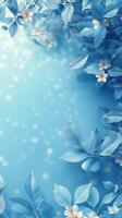 Soft blue background with delicate flowers and leafy accents creating a serene atmosphere photo